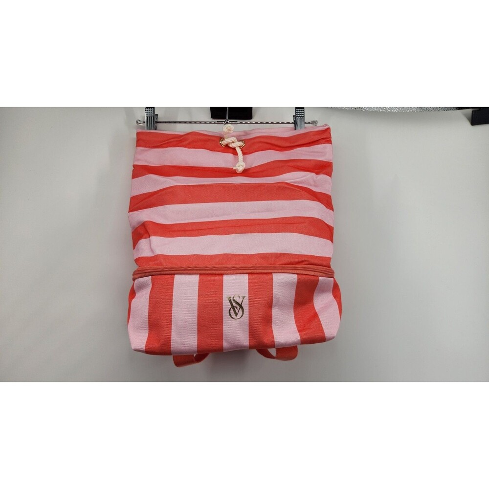 Victoria's Secret Pink Coral Stripe Drawstring Backpack 2-in-1 Cooler